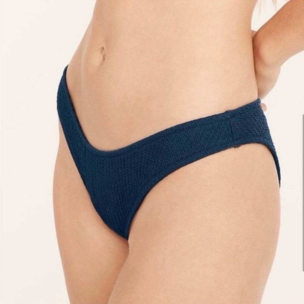 NWT J. Crew Textured High-rise Cheeky Bikini Bottom Deep Midnight Navy Size S